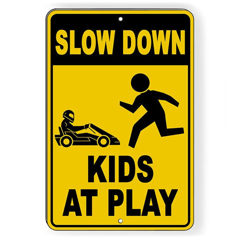 Slow Down Kids At Play With Go Cart Symbol Aluminum Sign / Decal  Snw026 / Magnetic Sign