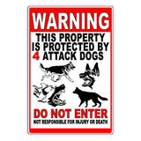 Beware Of Dog Do Not Enter Property Protected By 4 Attack Dogs Metal Sign / Magnetic Sign / Decal  / Dogs Will Bite  Warning Bd42