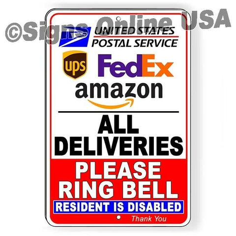 Deliver Packages Here Ring Bell Resident Disabled Sign / Decal / Handicap / Magnetic Sign