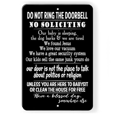 Do Not Ring Bell No Soliciting Baby Sleeping Funny Sign / Decal   /  Sf024 / Magnetic Sign