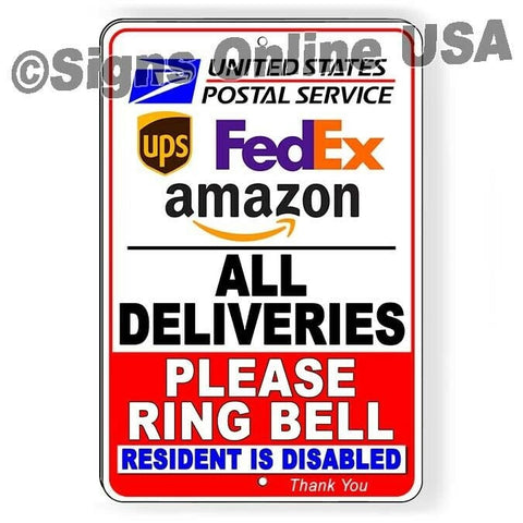 Deliver Packages Here Ring Bell Resident Disabled Sign / Decal / Handicap / Magnetic Sign
