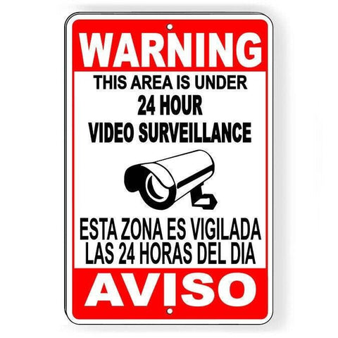 Spanish Aviso Warning 24 Hour Video Surveillance Camera  Sign / Decal   Ss04 /