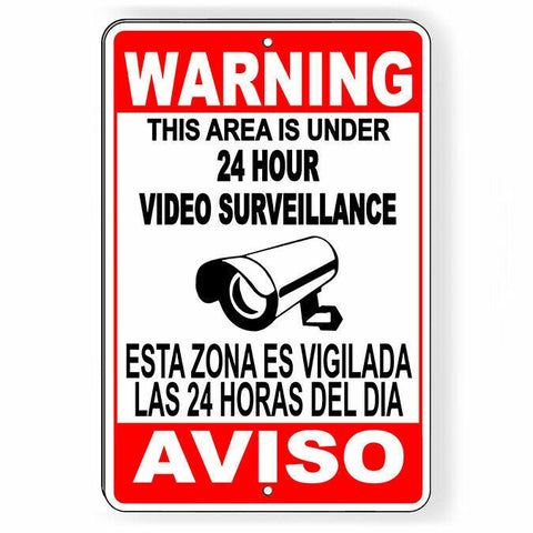 Spanish Aviso Warning 24 Hour Video Surveillance Camera  Metal Sign S04