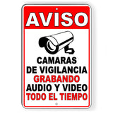 Spanish Aviso Warning 24 Hour Video Surveillance Camera Metal Sign