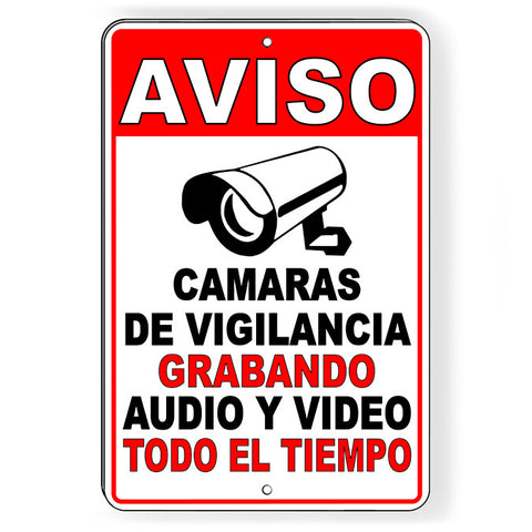 Spanish Aviso Warning 24 Hour Video Surveillance Camera Metal Sign