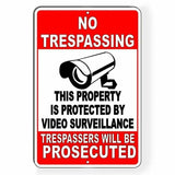 No trespassing this property protected video surveillance sign / decal