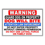 Guard Dog Will Bite Do Not Enter Without Permission Law Enforcement Do Not Shoot Family Dog Sign / Decal  Attack Warning Sbd063