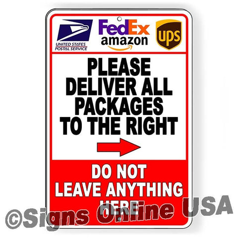 Deliver Packages To Right Do Not Leave Anything Here Arrow Right Sign/ Magnetic Sign / Decal  Usps Delivery Instructions Si364