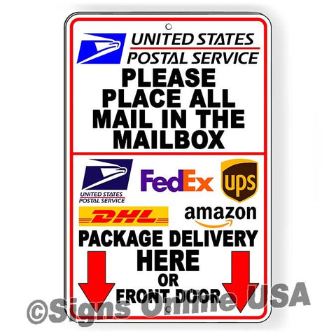 Deliver All Mail To Mailbox Packages Deliver Here Arrows Down Or Front Door    Sign / Magnetic Sign / Decal  I398 Deliveries Usps