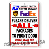 Please Deliver All Packages To Front Door Do Not Leave Any Packages At Side Door Arrow Left Sign / Magnetic Sign / Decal   / I016