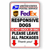 Responsive Dogs Do Not Knock Or Ring Leave All Packages Sign / Decal  Usps Si036 / Magnetic Sign