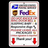 Do Not Knock Or Ring Bell Sleeping Baby Leave All Packages Metal Sign/ Magnetic Sign / Decal  Usps Si014