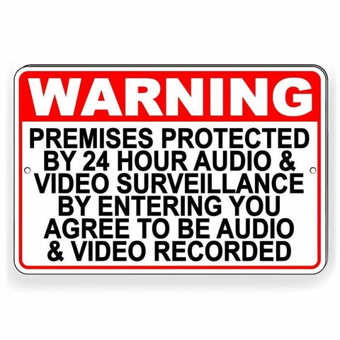 Warning Premises Under 24 Hr Audio Video Surveillance Metal Sign Three Sizes S049 Metal Sign / Decal   / / Magnetic Sign