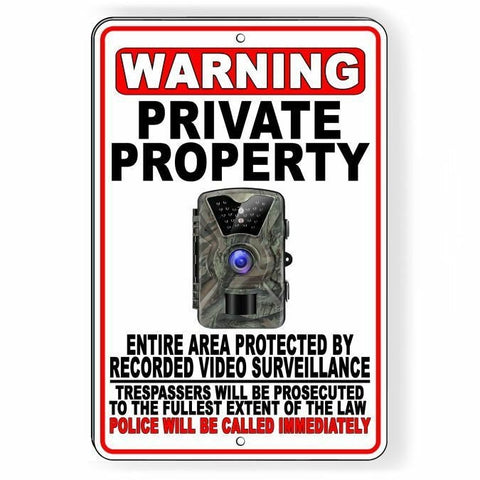 Private Property Trail Camera Recorded Video Surveillance Sign / Decal   /  S050 / Magnetic Sign