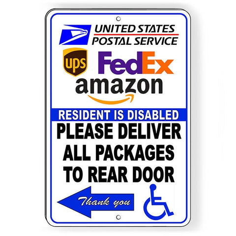 Resident Disabled Deliver Packages To Rear Arrow Left Sign / Decal   /  Si180 / Magnetic Sign