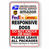 Responsive Dogs Do Not Knock Or Ring Leave All Packages Sign / Decal  Usps Si062 / Magnetic Sign