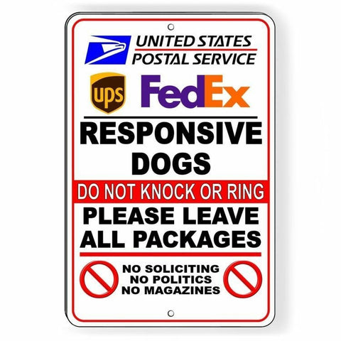 Responsive Dogs Do Not Knock  No Soliciting Sign / Decal   /  Usps Si109 / Magnetic Sign