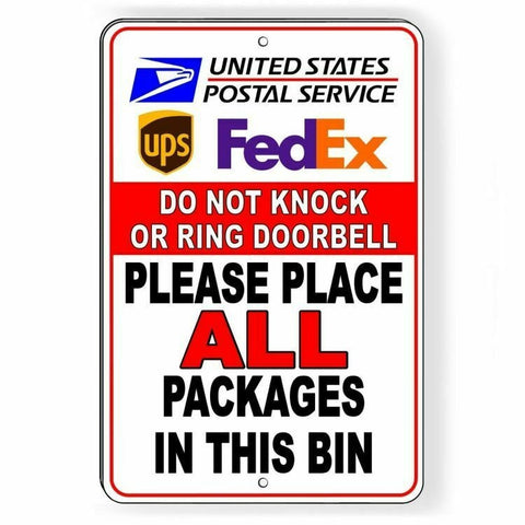 Please Place All Packages In This Bin Do Not Knock Or Ring Bell Sign / Decal  Si060 / Magnetic Sign