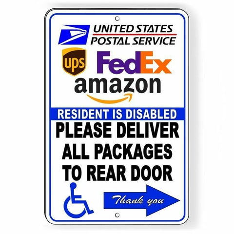 Resident Disabled Deliver Packages To Rear Arrow Right Sign / Decal   /  Si132 / Magnetic Sign