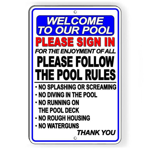 Pool Rules Sign In No Diving Splashing Running Sign / Decal   /  Caution Sd004 / Magnetic Sign