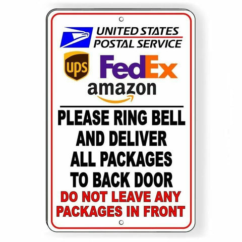 Ring Bell Deliver Package To Back Do Not Leave In Front Sign / Decal   /  Si133 / Magnetic Sign
