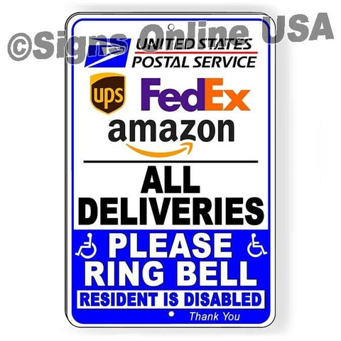 Deliver Packages Here Ring Bell Resident Disabled Sign / Decal   /  Handicap / Magnetic Sign