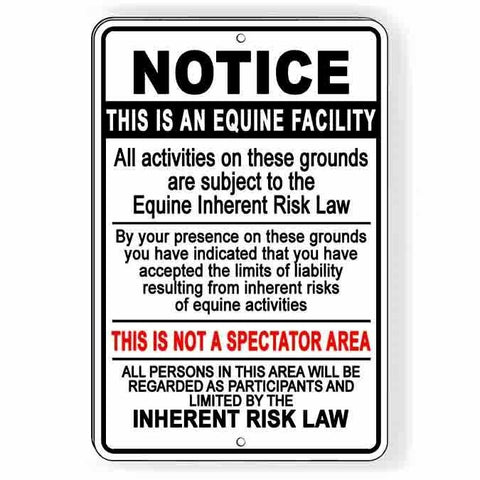 Equine Facility Inherent Risk Law Sign / Decal  Horses Stable / Magnetic Sign