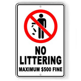 No Littering 500 Max Fine Sign / Decal   /  Trash Dumping Do Not Litter Sl009 / Magnetic Sign
