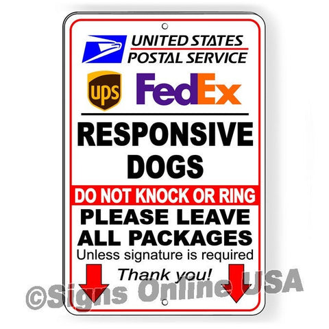 Do Not Knock Or Ring Doorbell Responsive Dogs Leave Packages Unless Signature  Required Arrow Sign / Magnetic Sign / Decal  Si018
