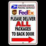 Please Deliver All Packages To Back Door Arrow Right Metal Sign / Magnetic Sign / Decal  Usps Ups Si013