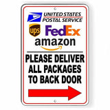 Deliver All Packages To Back Door Arrow Right Sign / Decal   /  Usps Ups Si115 / Magnetic Sign