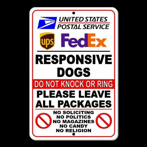 Responsive Dogs Do Not Knock Leave Packages No Soliciting Metal Sign/ Magnetic Sign / Decal  Usps Si038