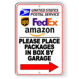 Place Packages In Box By Garage Arrow Right Sign / Decal  / Deliver I272 / Delivery Instructions / Usps / Magnetic Sign