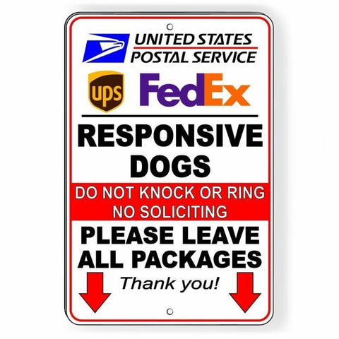 Responsive Dogs Do Not Knock Leave Packages No Soliciting Sign / Decal  Usps Si037 / Magnetic Sign