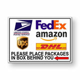 Delivery Place Packages In Box Behind You Arrow Left Sign / Decal  Usps Ms034 / Magnetic Sign