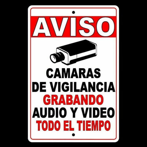 Spanish Security Cctv Warning Audio Video Surveillance Camera Sign / Decal  Spanish Safety Ss002 / Magnetic Sign