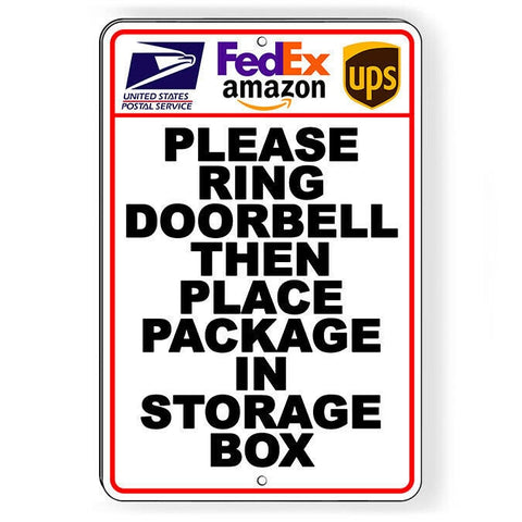 Ring Doorbell Then Deliver Packages To Storage Box Sign / Decal   /  I260 / Magnetic Sign