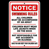 Swimming Rules Children Accompanied By Adult Wear Life Jacket Sign / Decal  Safety Sw006 / Magnetic Sign