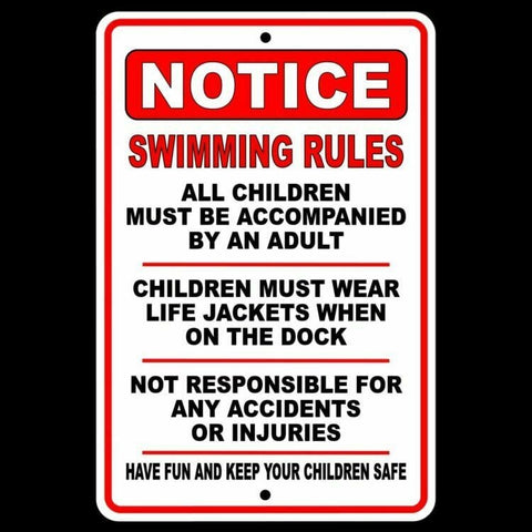 Swimming Rules Children Accompanied By Adult Wear Life Jacket Sign / Decal  Safety Sw006 / Magnetic Sign