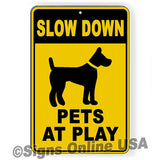 Pets At Play Slow Down Dog Sign / Decal   /  Warning Speed Mph Safety Cat / Magnetic Sign