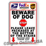 Beware Of Dog Package Delivery Stop Leave Packages At Bottom Of The Stairs Arrows Down Metal Sign / Magnetic Sign / Decal  Si425