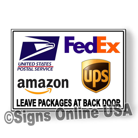 Delivery Instructions Please Deliver Packages To Back Door    Sign / Decal   /  Usps Ms102 / Magnetic Sign