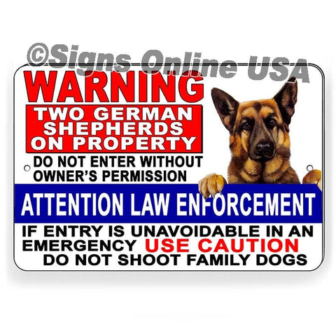 Warning Two German Shepherds Do Not Enter Without Permission Do Not Shoot Family Dogs Sign / Magnetic Sign / Decal  Bd083 Police